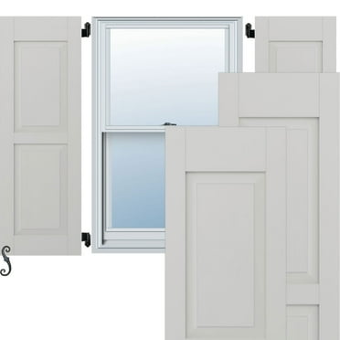 18"W x 50"H Americraft Two Equal Raised Panel Exterior Real Wood Shutters (Per Pair), Hailstorm Gray