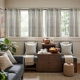 thumbnail image 3 of Striped Linen Kitchen Curtains 36 Inches Length Tier Curtains Farmhouse Modern Cafe Small Window Treatments Airy Light Filtering Rod Pocket for Living Room Bathroom 2 Panels Jet Black, 3 of 8
