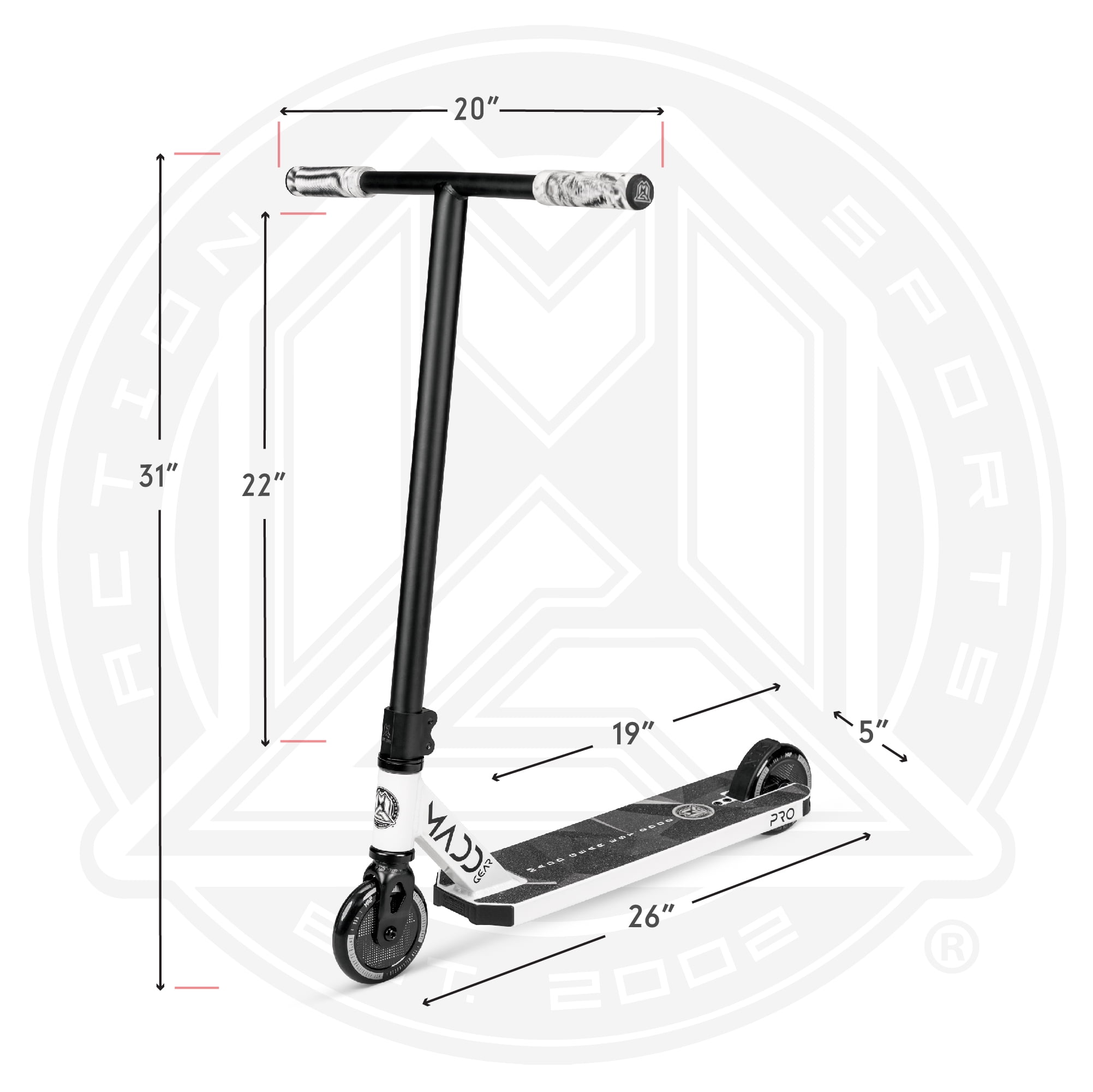 Madd Gear Renegade Pro Stunt Scooter 19.5" x 5" Pro Scooter - White/Black -Unisex