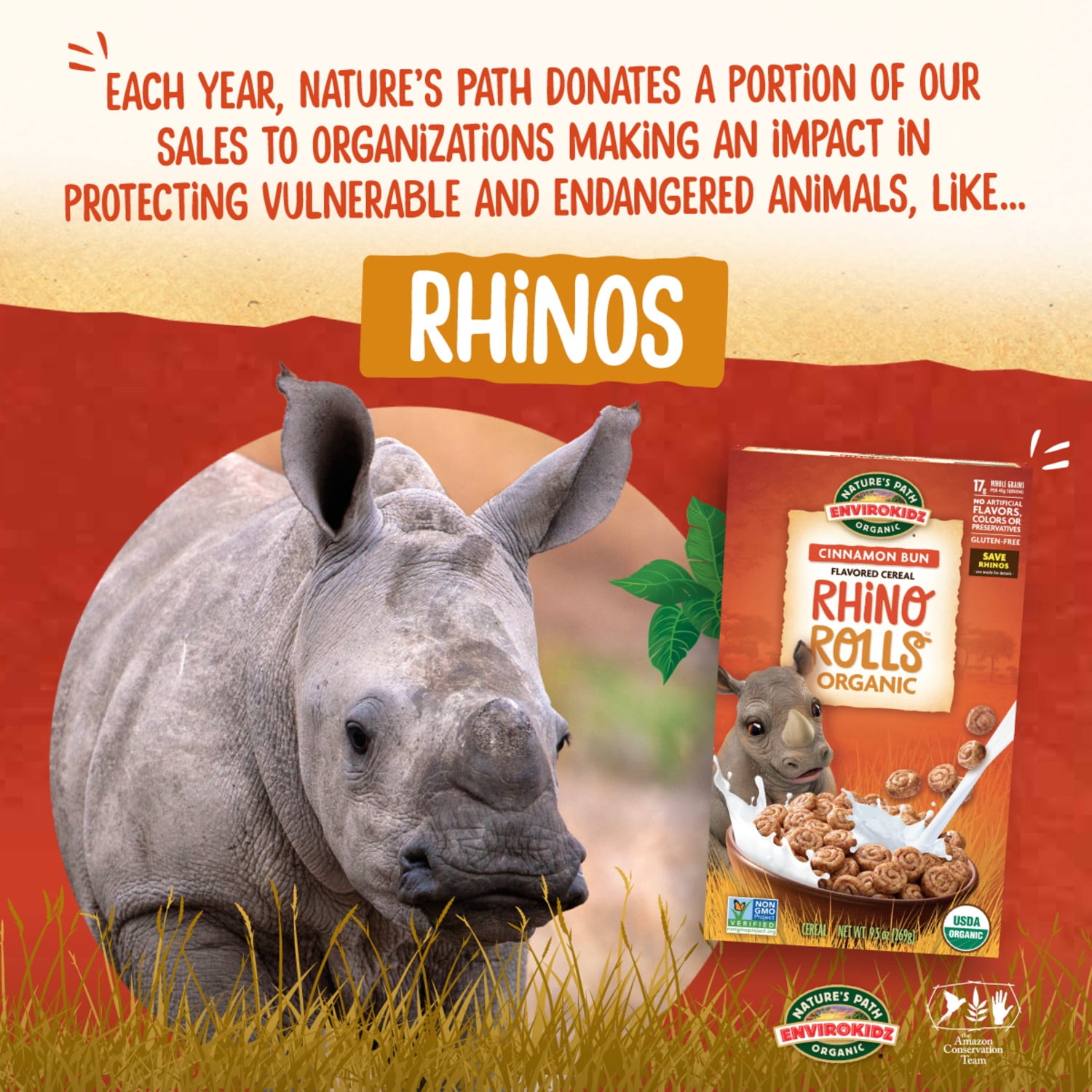EnviroKidz Organic Rhino Rolls Breakfast Cereal, 9.5oz Box (pack of 12)