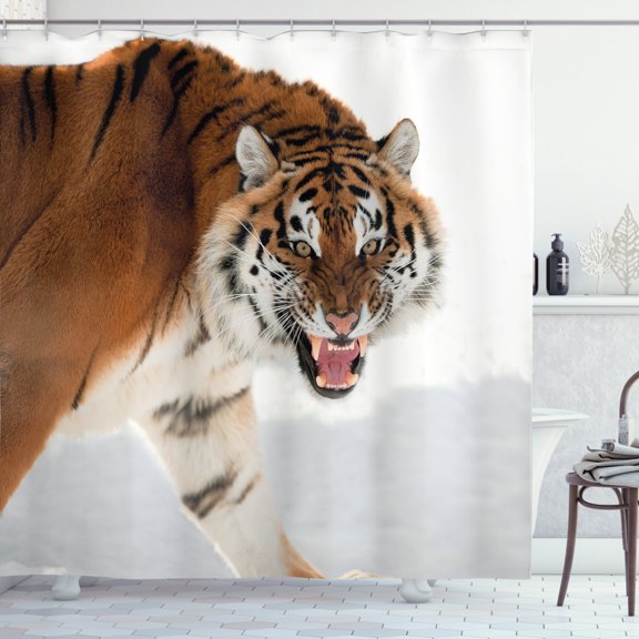 Ambesonne Tiger Shower Curtain, Panthera on Snow Close, 69"Wx84"L, Pale Brown