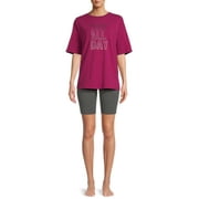 Secret Treasures Women's and Women's Plus Short Sleeve T-Shirt and Bike Shorts, 2-Piece Pajama Set