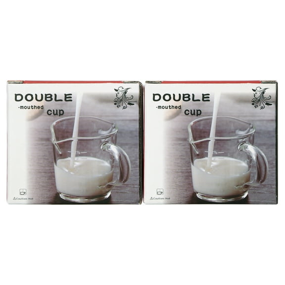 BCnmviku 2 Pack Espresso Shot Glass 3-Ounce Triple Pitcher Barista Double Spouts With Pouring Handle