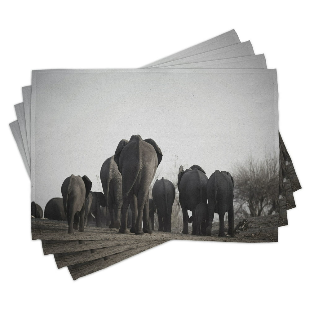 Elephant Placemats Set of 4 Image of Herd of African Elephants Walking
