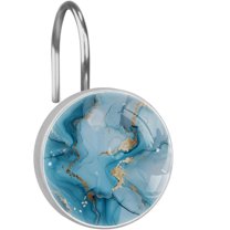 HemaKayy 12 Pcs Decorative Shower Curtain Hooks - Stainless Steel Rings for Bathroom Décor - Easy Glide & Secure Hold - Perfect Decoration for Bathroom Shower Rods - Marble Abstract Texture