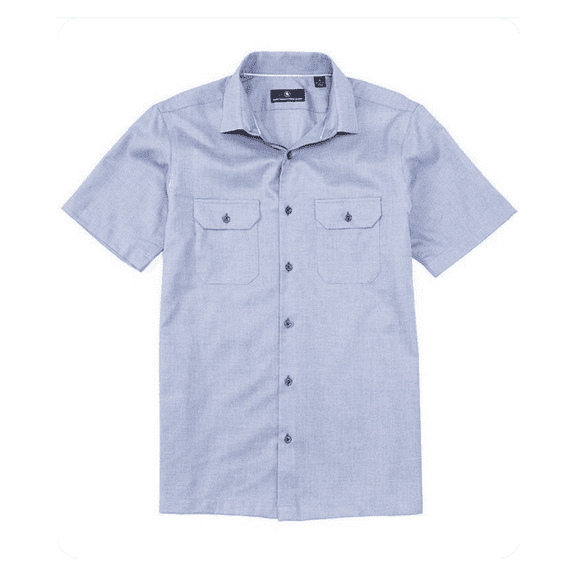 Hart Schaffner Marx Short Sleeve 2-Pocket Square-Tail Camp Shirt BLUE XL