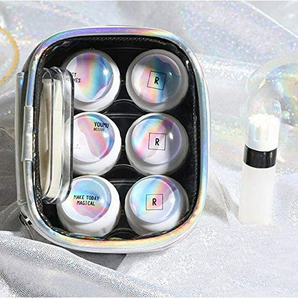 Trousse d'Étui pour Lentilles de Contact pour Voyage et Maison - 3 Pcs Porte-Objectif + Bouteille + Connexion à Bâton + Pinces + Sac pour Laser (Argent)