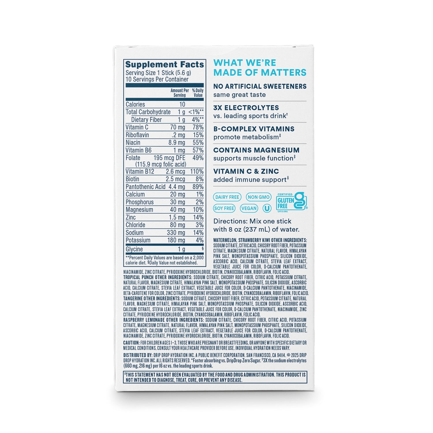 DripDrop Zero Sugar Fast Hydration - Sampler Variety Electrolyte Powder Drink Mix, 0.20 oz, 10 Count
