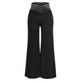 thumbnail image 3 of Hauaitttt Women Solid Casual Pocket Wide Leg Pants Elastic Waist Loose Pants Women Yoga Pants Women Pants Casual Boot Cut Pinstripe Pants Women Casual Womens Pants with Pockets Casual Stretchy, 3 of 4