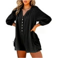 thumbnail image 1 of AherBiu Short Jumpsuits for Women Long Sleeve Wide Leg Shorts Rompers Cotton Linen Summer One-Piece Outfits, 1 of 6