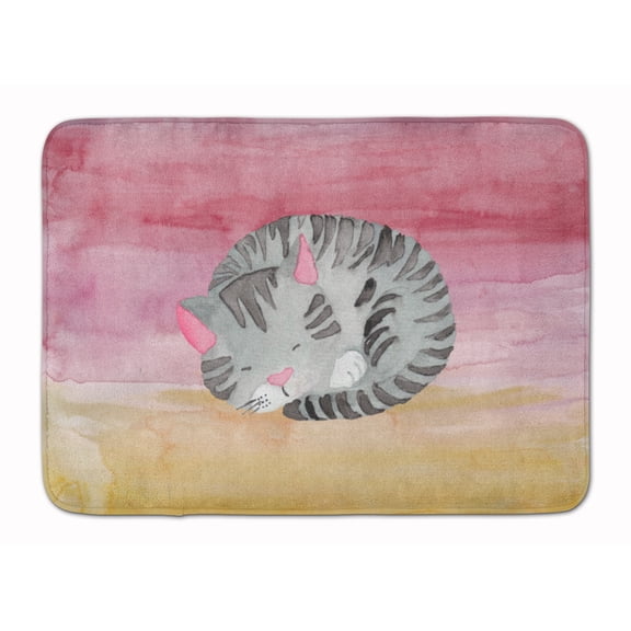 Sleeping Grey Cat Watercolor Machine Washable Memory Foam Mat