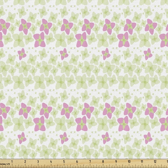 Botanical Fabric by the Yard Upholstery, Floral Theme Little Flower Motifs Spring Style Natural Art, Decorative Fabric for DIY and Home Accents, Pale Pink Pastel Green by Ambesonne