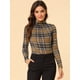thumbnail image 3 of Blusa a cuadros con cuello Alto Allegra K para Mujer Marrón L, 3 of 6