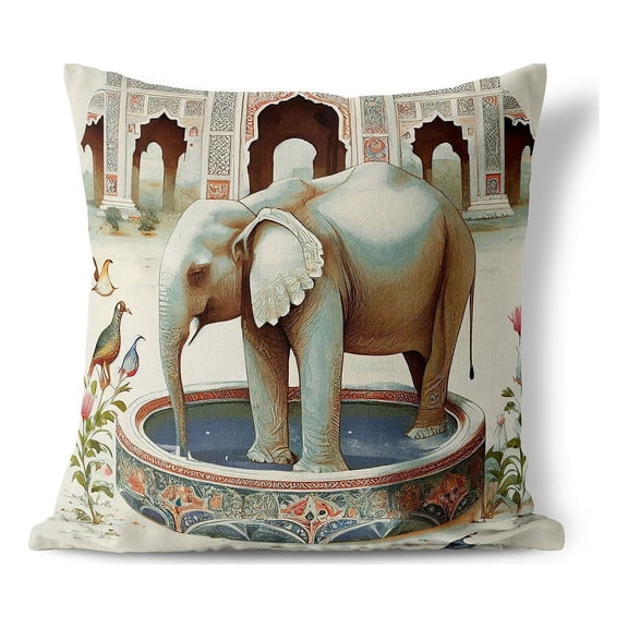 Elephant Indoor/Outdoor Pillow in Beige 16 x 16