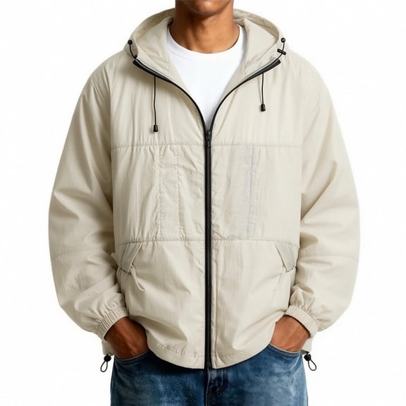 Sewkxo Mens Rain Jacket Lightweight Raincoat Waterproof with Hood Outdoor Windbreaker Jacket Travel Rain Jackets,White M