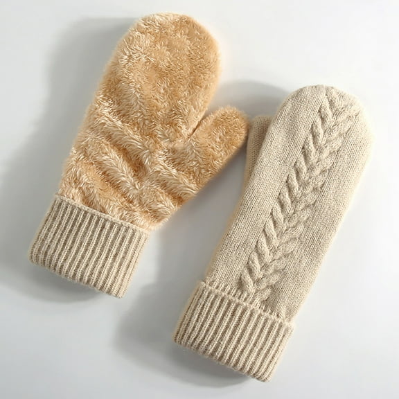 Outfmvch Gloves for Cold Weather Winter Mittens for Women Warm Fleece Cozy Knit Thick Thermal Wool Snow Gloves & Mittens for Cold Weather Womens Gloves with Touchscreen Fingers Beige One Size