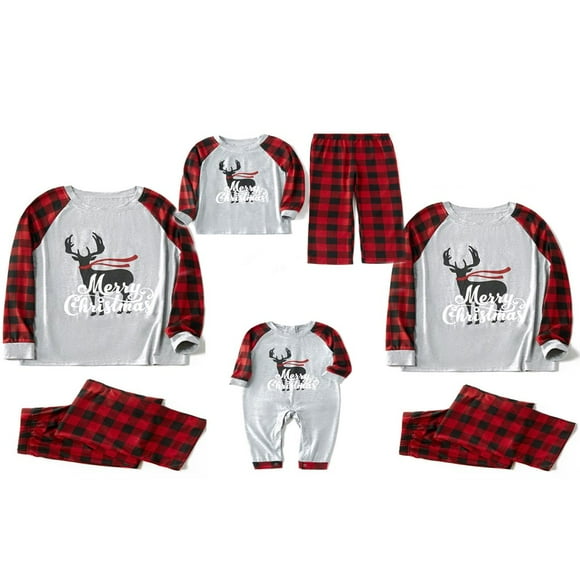 Matching Family Christmas Pajamas Set Adult Kids Baby Letter Reindeer Print Sleepwear Set