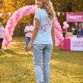 thumbnail image 4 of Domzest Womens V Neck T Shirt Breast Cancer Awareness Survivor Never Give Up Pink Ribbon Graphic Tee Casual Short Sleeve Tops Blue XXL, 4 of 6