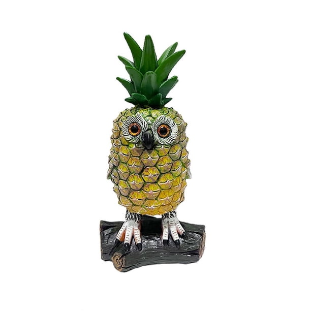 Estatua decorativa de jardín con forma de búho y piña de resina, 17 cm