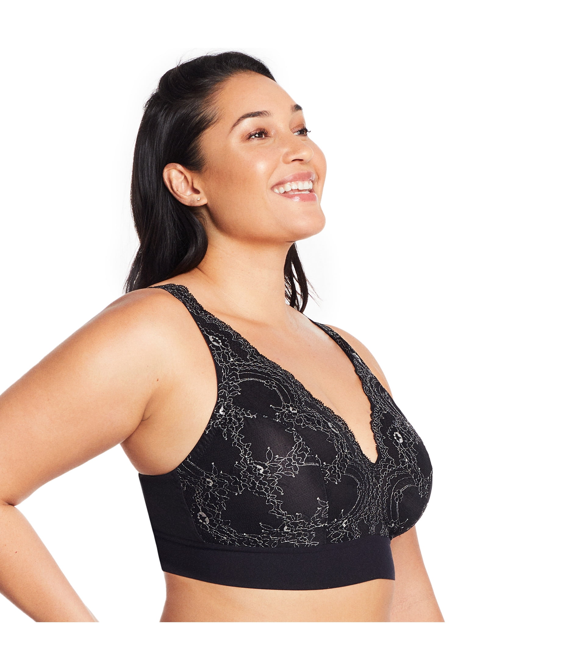 Glamorise Bramour Lexington Lace Plunge Bralette Wirefree Bra 7013 (Women's & Women's Plus)