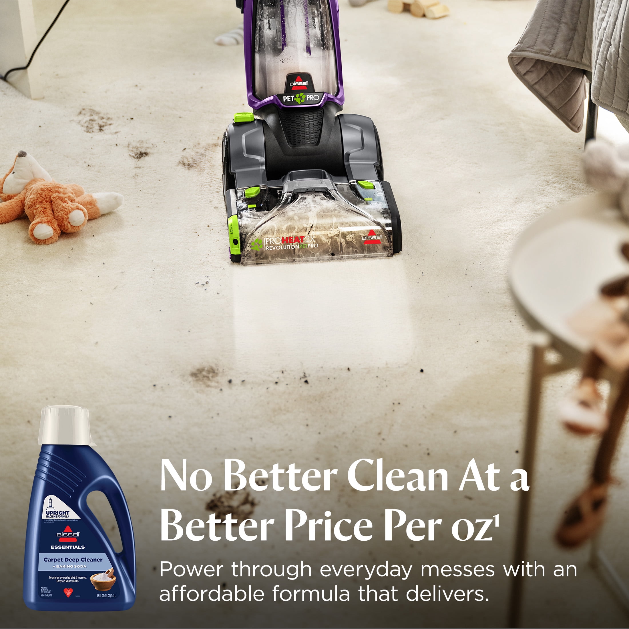 BISSELL Essentials Carpet Cleaner with Baking Soda, for Upright Deep Cleaning Machines, Deodorizes Odors, 4497, 48  fl oz