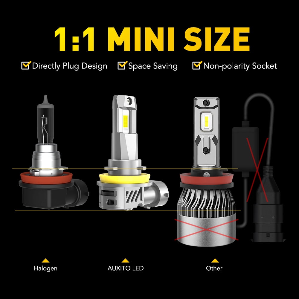 AUXITO Upgraded 9005 H11 Led Headlights Bulb,18000LM 800% Brighter,6500K Cool White Wireless LED High Beam Low Beam Conversion Kits, Pack of 4
