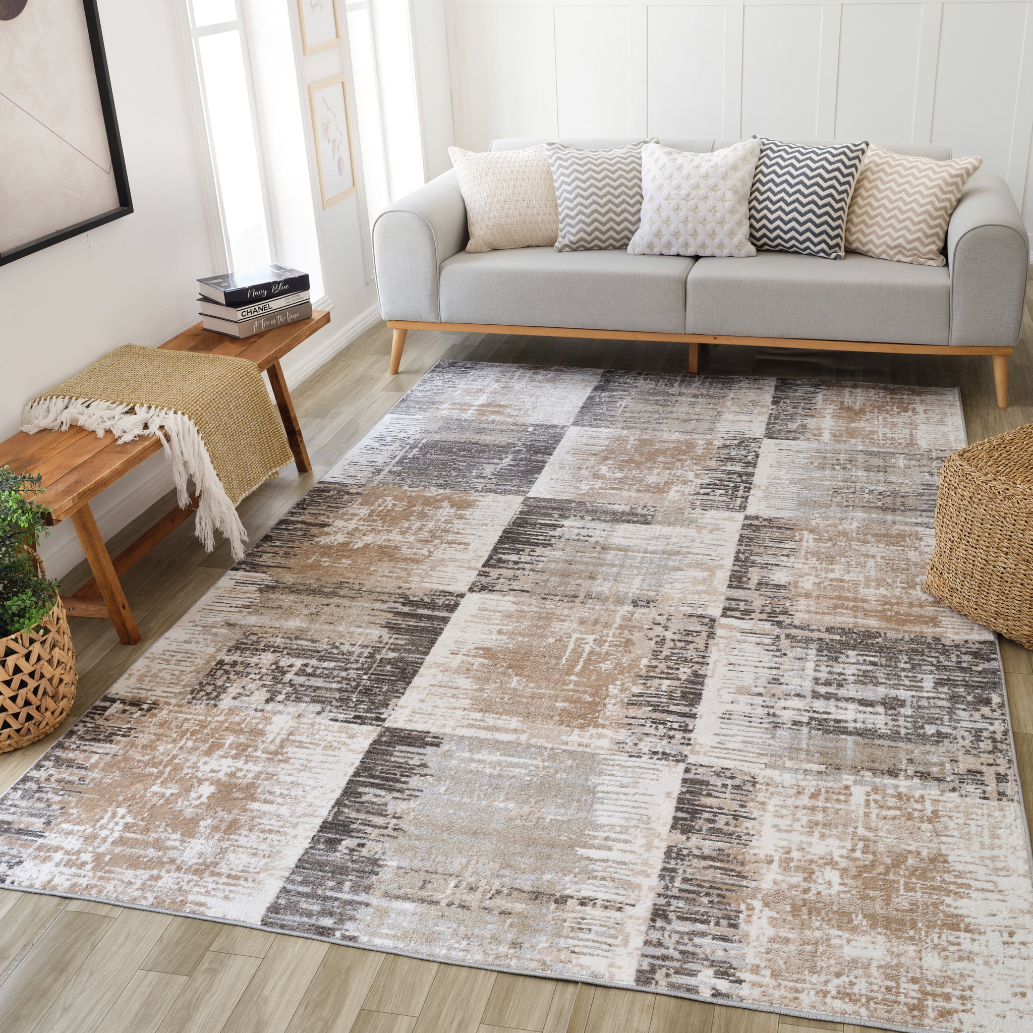 Rug Branch Cadence Abstract Indoor Area Rug, Brown Beige, Modern - Living Room, Bedroom, Dining Room, and Kitchen