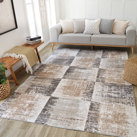 Rug Branch Cadence Oriental Abstract Indoor Area Rug, Brown Beige - 6'x9'
