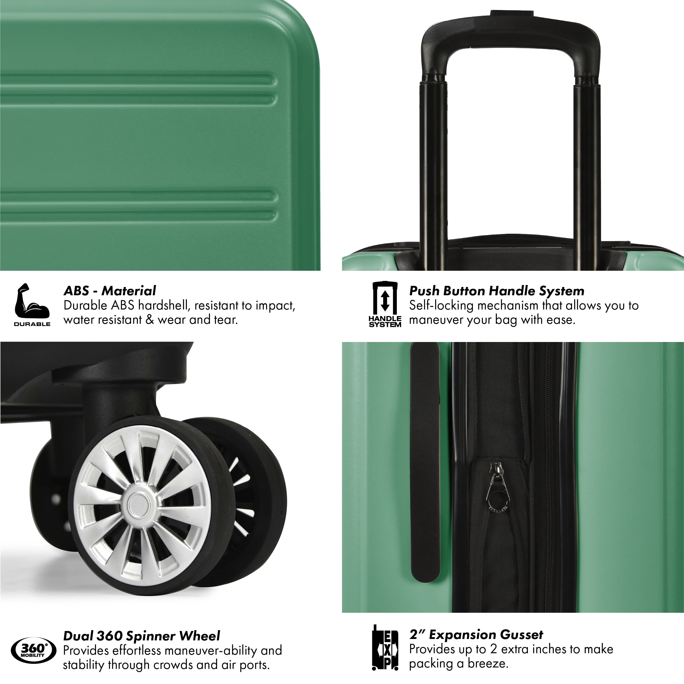 Travel Select Snowcreek Hardside Expandable Spinner Luggage Set w/ USB Port, Green, 21" Carry-on