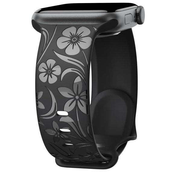 Correa Con Grabado Floral Compatible Con Apple Watch Band De 38 Mm, 40 Mm, 41 Mm, 42 Mm, 44 Mm, 45 Mm, 46 Mm, 49 Mm, Correa De Silicona Brillante Con Diseño De Flores Silvestres Para Iwatch Band Serie