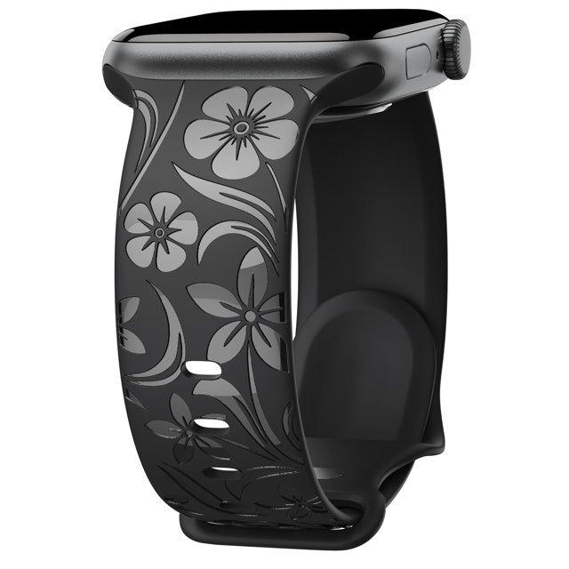 Correa Con Grabado Floral Compatible Con Apple Watch Band De 38 Mm, 40 Mm, 41 Mm, 42 Mm, 44 Mm, 45 Mm, 46 Mm, 49 Mm, Correa De Silicona Brillante Con Diseño De Flores Silvestres Para Iwatch Band Serie