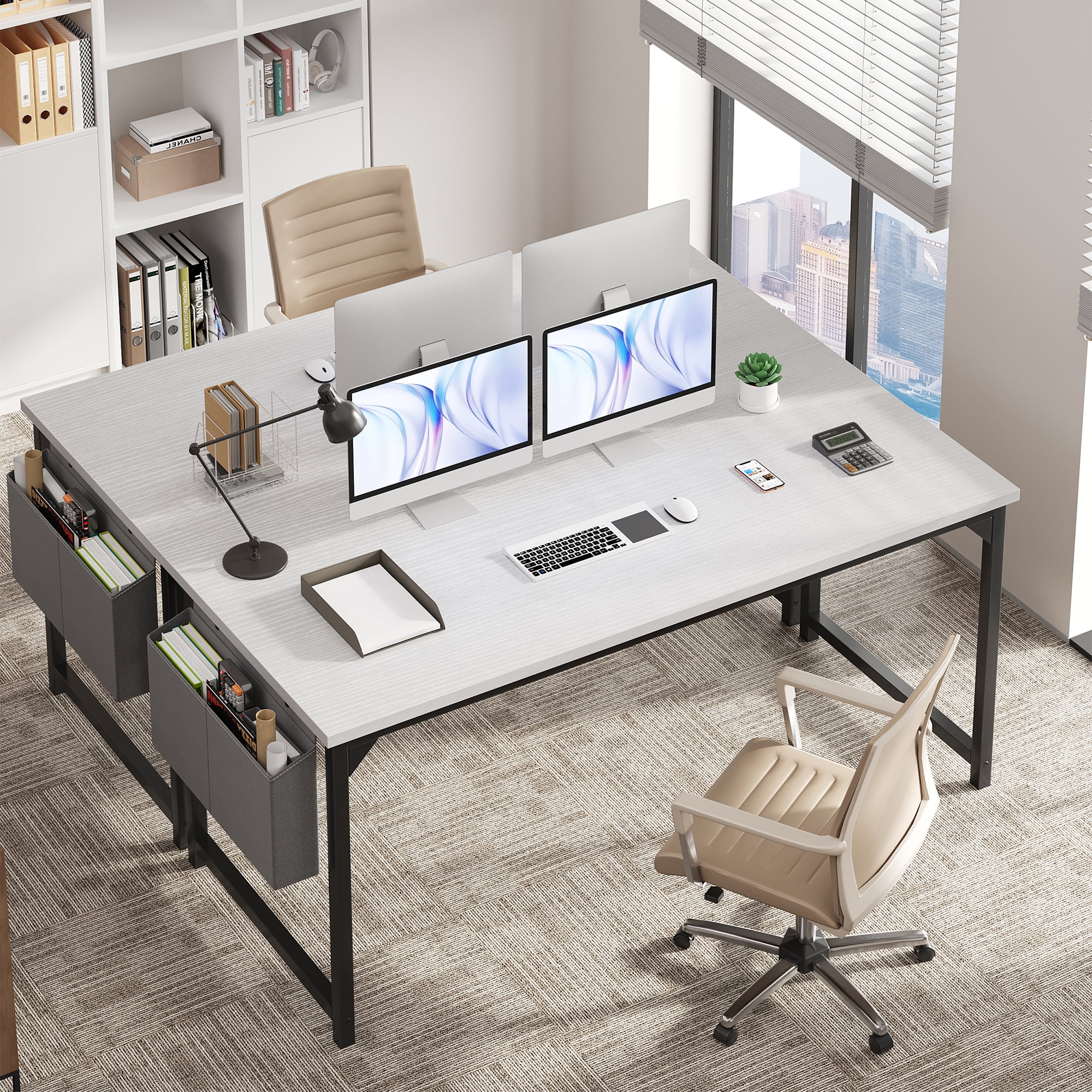 Gianna 63" Computer Desk with Metal Frame, Waterproof Surface and Storage Bag – Perfect for Office Use, White