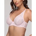 thumbnail image 2 of Wingslove Women's Sexy Sheer Lace Bra Underwire Unlined Plunge See Through Push Up Full Coverage Bra,light pink 36A, 2 of 5
