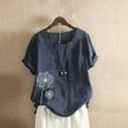 thumbnail image 2 of Womens Short Sleeve Cotton Linen Camp Shirts Jacquard Top T-Shirt Plus Size Bohemian Summer Shirt Tunic Blouses, 2 of 3