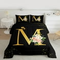 thumbnail image 2 of Homewish Initial M Letter Bedding Comforter Set, Butterfly Rose Floral Twin Comforter Sets, Black Gold Sequin Print Reversible Bedding Set, Lightweight Room Decor, 2-Piece, 2 of 8