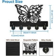 thumbnail image 2 of Llavero de pared de madera con diseño de mariposas y flores, 30 x 19 cm, con paisaje natural, color negro, con 5 ganchos de aleación., 2 of 9