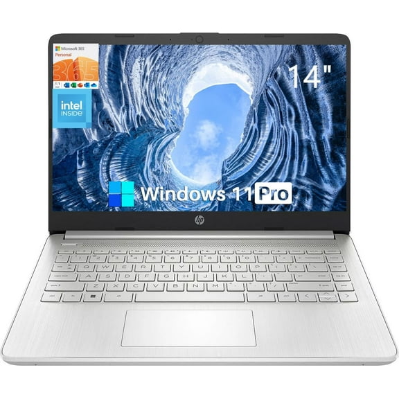 HP 14" Ultral Light Laptops for Business, Intel Celeron N4120, 16GB RAM, 384GB Storage(128GB eMMC 256GB Micro SD), One Year Office 365 & Windows 11 Pro, Long Battery Life, Wi-Fi, MicroSD, HDMI, Silver