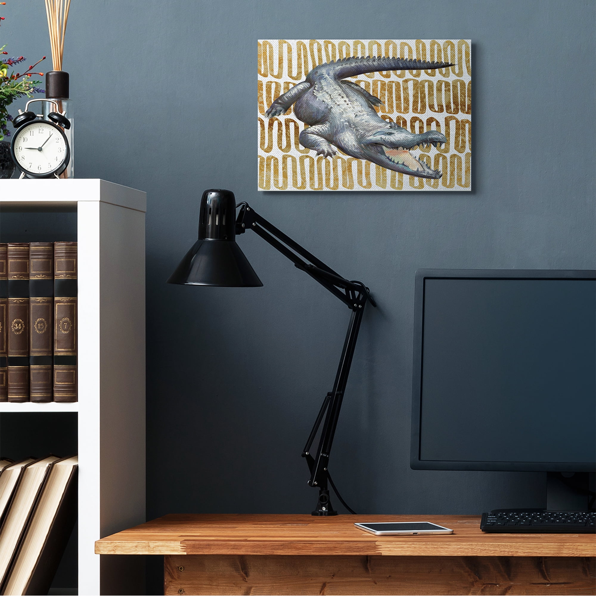Stupell Industries Intimidating Alligator Over Abstract Brown Yellow Pattern,16 x 20,Designed by Ziwei Li