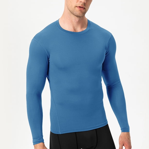 pstuiky Camisas de manga larga de invierno para hombre, Camisa deportiva transpirable de manga larga y cuello redondo para hombre, color liso Tops casuales para hombres xl