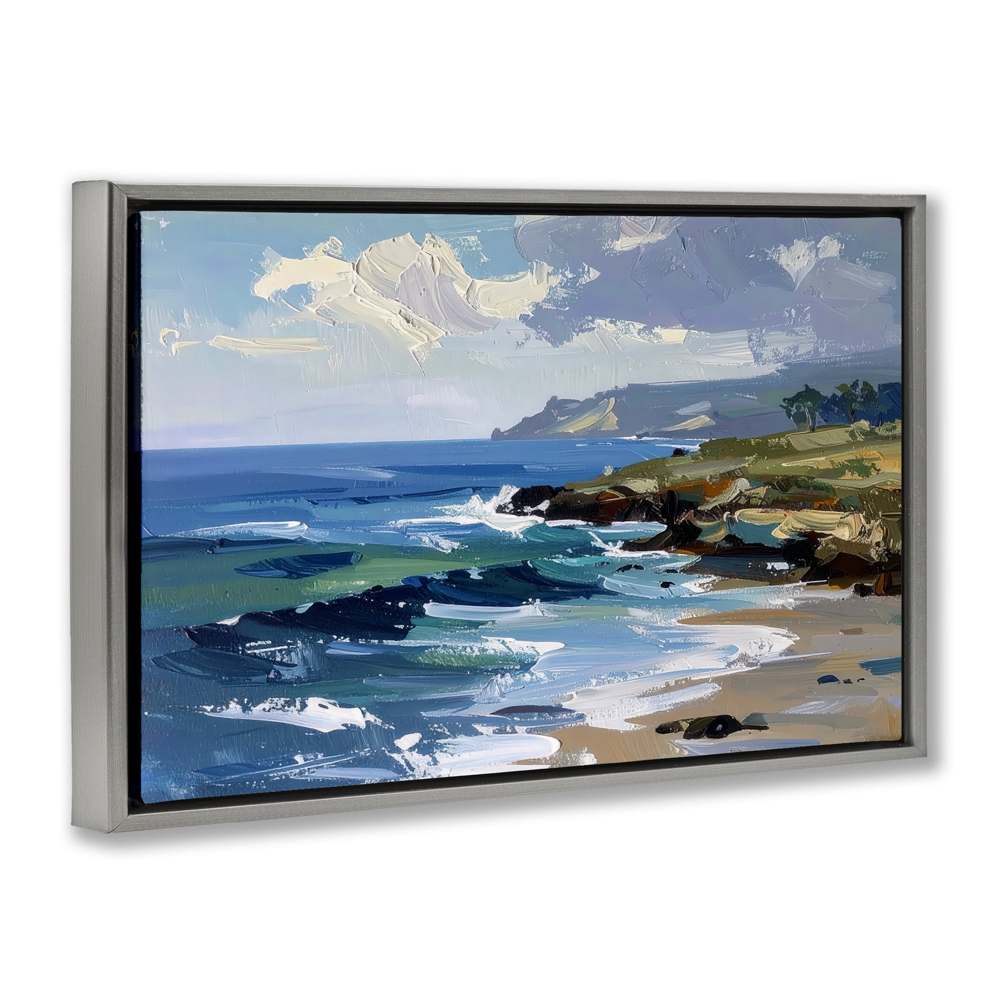 Stupell Industries Sky To Sea Impression Gray Framed Floater Canvas Wall Art, design by Alonza Saunders