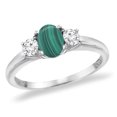 thumbnail image 1 of 14K White Gold Natural Malachite Engagement Ring Diamond Accents Oval 7x5 mm, size 9, 1 of 1