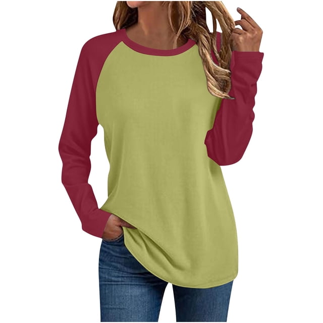 mfyjkho Tops De Tallas Grandes, Top/Camiseta De Manga Larga Con Cuello Redondo Y Color Liso Para Mujer Tops De Gimnasio Para Mujer S