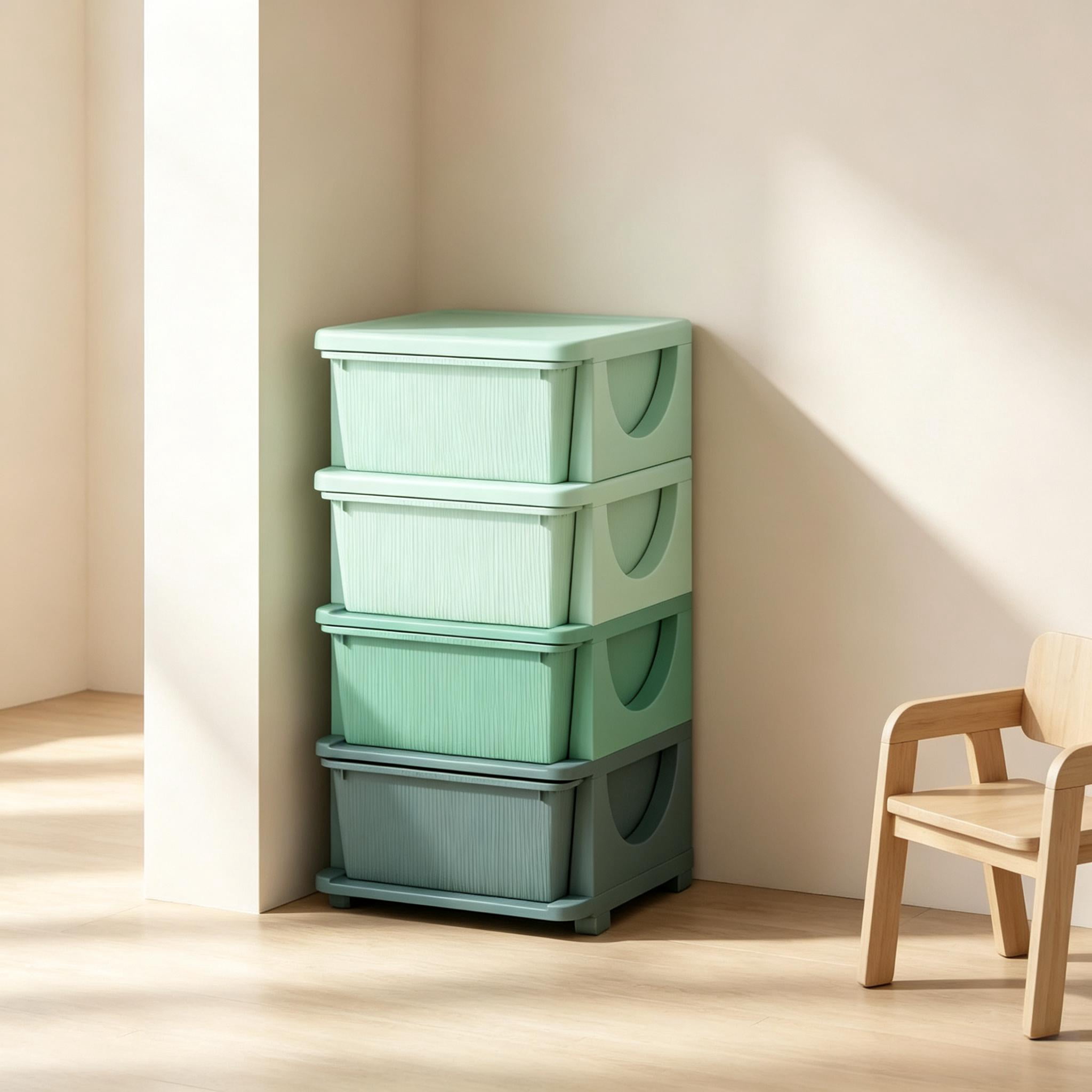 Modern Toy Storage Drawers,Multi-Tier Playroom Organizer,Child-Friendly Storage Tower,Space-Saving Vertical Drawer Unit