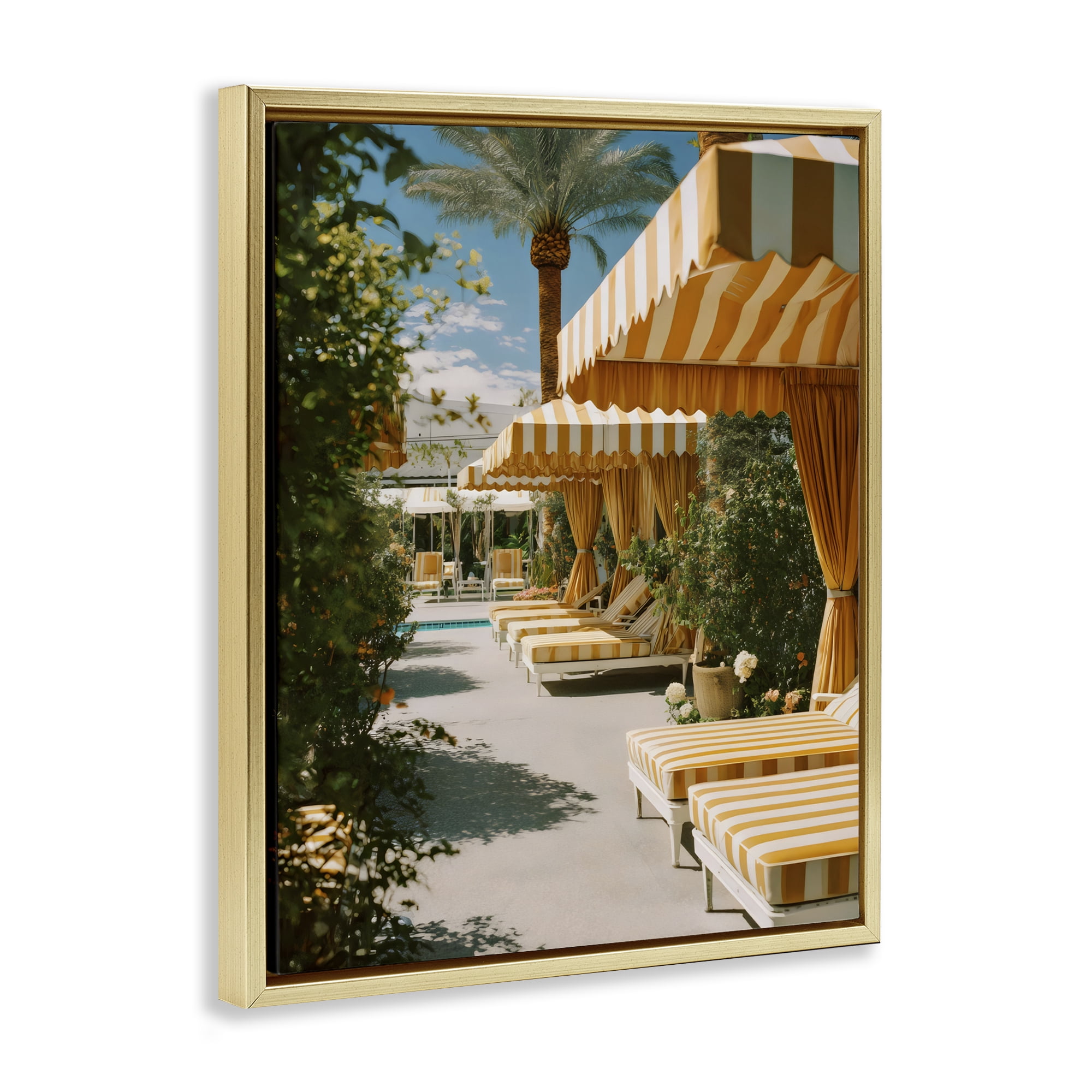 Stupell Industries Vintage Cabanas at Poolside Gold Framed Floater Canvas Wall Art, design by Franklyn Gregory
