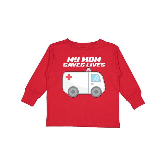 Inktastic My Mom Saves Lives- Ambulance Boys or Girls Long Sleeve Toddler T-Shirt