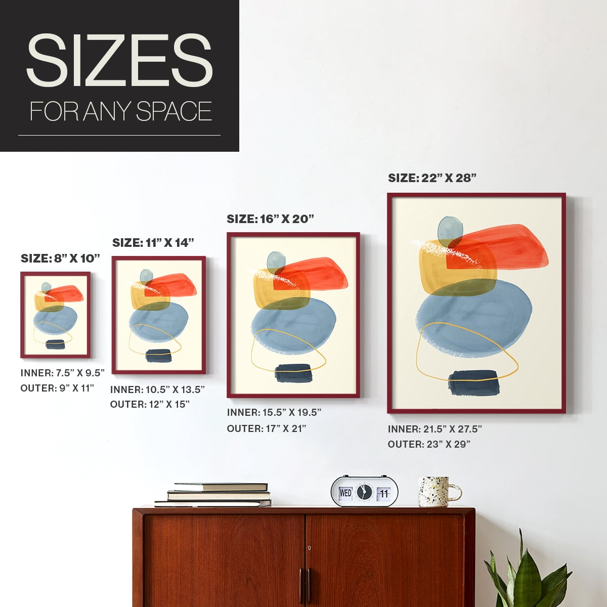 Bright Color Bundle I Framed Print in Red Solid Wood Framed Print No Nail Hanging