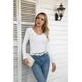 thumbnail image 5 of Vafful Womens Long Sleeve Shirts V Neck Ruffle Hem Slim Fitted Ribbed Knit Trendy Tee Tight Tops, 5 of 7