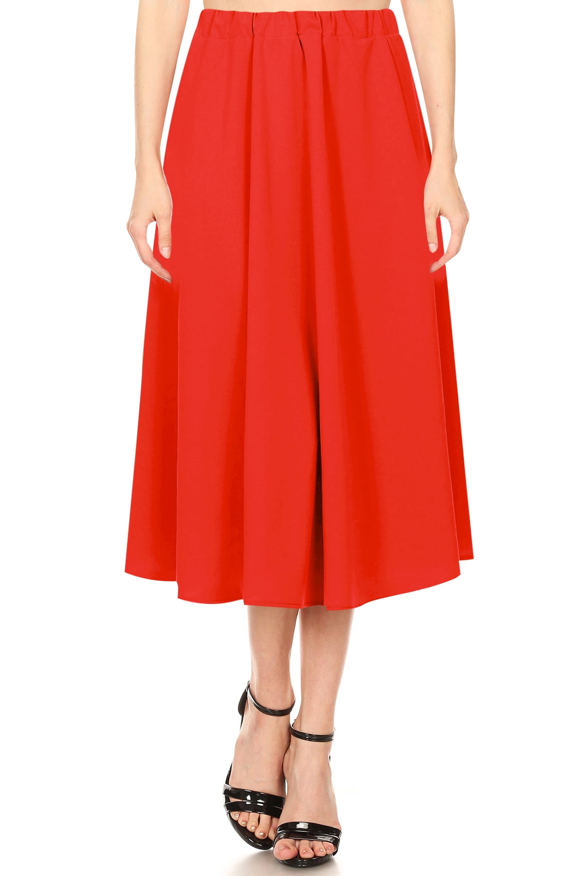 Women's Casual Relaxed Fit Elastic ALine Solid and Floral Printed Midi