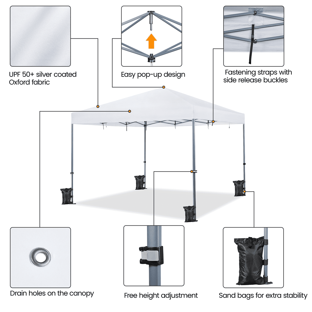 Alden Design 12 x 12 ft Pop-up Canopy with Single-Person Setup Mechanism, White