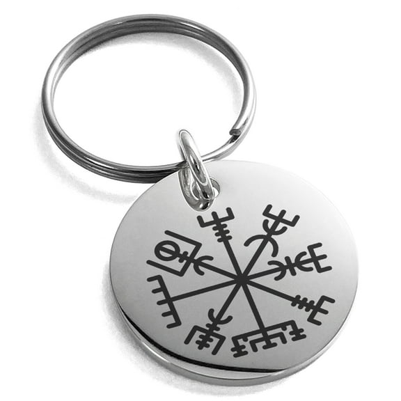 Stainless Steel Vegvisir Viking Compass Engraved Small Medallion Circle Charm Keychain Keyring